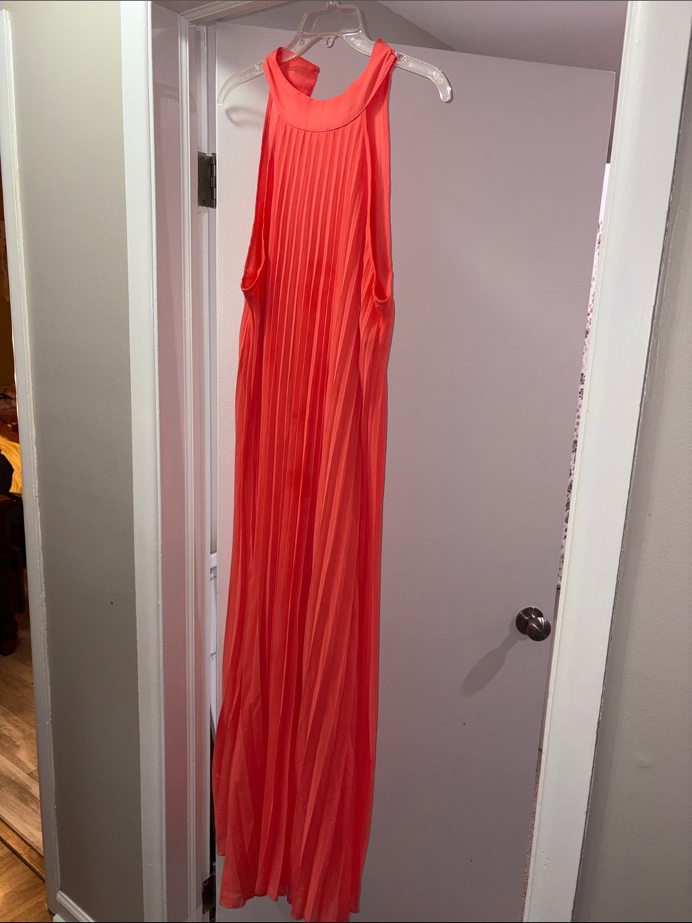 Sleeveless Pleated Maxi Dress - Coral